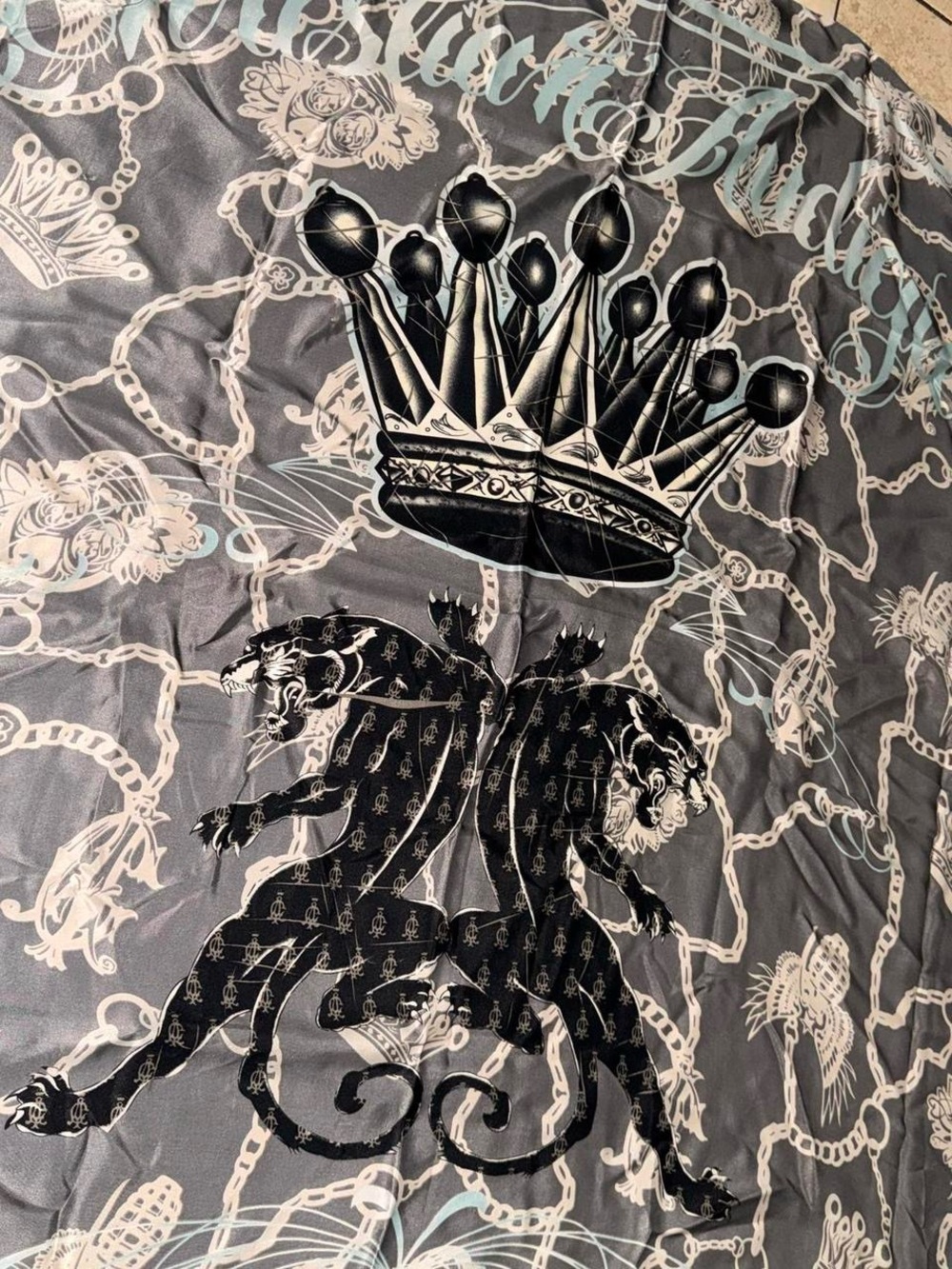 Christian Audigier Gray and Black Crown & Lion Print Scarf - Picture 2 of 3